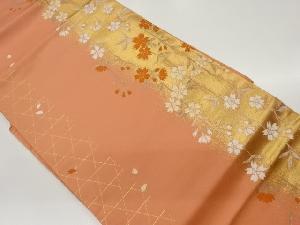 桜に籠目模様織出し名古屋帯